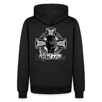 Highlands - Männer Premium Bio Hoodie - Schwarz - Hinten - Nico (187cm)