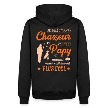 Papy Chasseur Cool Chasse Humour Orange Sanglier - Sweat à capuche Premium bio Homme - noir - Dos - Nico (187cm)