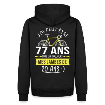 cycliste humour anniversaire 77 ans vélo sport - Sweat à capuche Premium bio Homme - noir - Dos - Nico (187cm)
