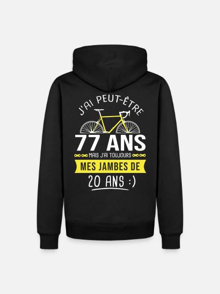 cycliste humour anniversaire 77 ans vélo sport - Sweat à capuche Premium bio Homme - noir