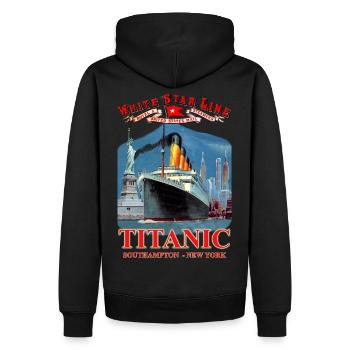 TITANIC NY Kreation Louis RUNEMBERG © Adagp - Männer Premium Bio Hoodie - Schwarz - Hinten - Nico (187cm)