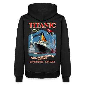 TITANIC SPIRIT création Louis RUNEMBERG © Adagp - Sweat à capuche Premium bio Homme - noir - Dos - Nico (187cm)