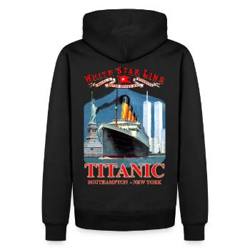 TITANIC SPIRIT création Louis RUNEMBERG © Adagp - Sweat à capuche Premium bio Homme - noir - Dos - Nico (187cm)