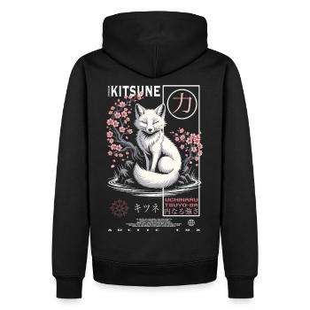 Kitsune Renard - Japonais Asiatique - Sweat à capuche Premium bio Homme - noir - Dos - Nico (187cm)