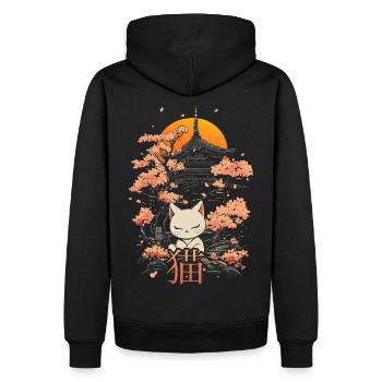 Neko - Chat japonais et sakura - Sweat à capuche Premium bio Homme - noir - Dos - Nico (187cm)
