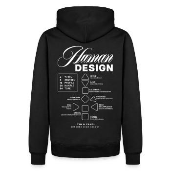 Human Design Blueprint - Männer Premium Bio Hoodie - Schwarz - Hinten - Nico (187cm)
