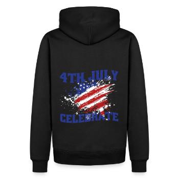 Le drapeau américain cite le 4 juillet et Celebrate - Sweat à capuche Premium bio Homme - noir - Dos - Nico (187cm)