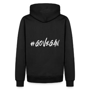 Go Vegan - Männer Premium Bio Hoodie - Schwarz - Hinten - Nico (187cm)