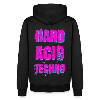 TECHNO Glitch Backprint - Männer Premium Bio Hoodie - Schwarz - Hinten - Nico (187cm)