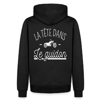 T shirt moto la tête dans le guidon humour cadeau. - Sweat à capuche Premium bio Homme - noir - Dos - Nico (187cm)