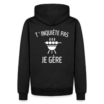 T shirt barbecue je gère humour barbecue cadeau. - Sweat à capuche Premium bio Homme - noir - Dos - Nico (187cm)