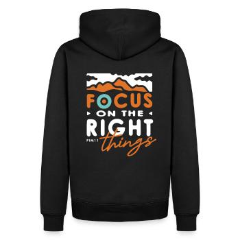 Focus - Men’s Premium Organic Hoodie - black - Back - Nico (187cm)