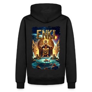 Enki God of Water and Wisdom - Men’s Premium Organic Hoodie - black - Back - Nico (187cm)