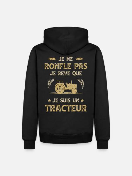 Tracteur Humour Vintage Agriculteur Ronfle Fermier - Sweat à capuche Premium bio Homme - noir