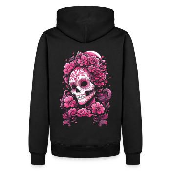 Crâne Muertos Mexicain Jour des Morts Rose - Sweat à capuche Premium bio Homme - noir - Dos - Nico (187cm)