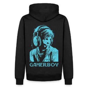 Gamerboy - blau - Männer Premium Bio Hoodie - Schwarz - Hinten - Nico (187cm)