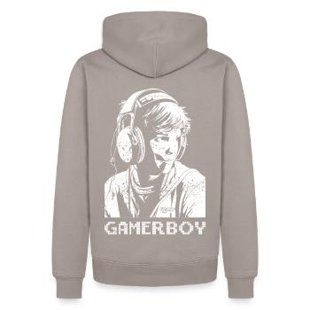 Gamerboy - weiß - Männer Premium Bio Hoodie - Taupe - Hinten - Nico (187cm)