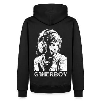 Gamerboy - weiß - Männer Premium Bio Hoodie - Schwarz - Hinten - Nico (187cm)