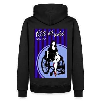 Roll Model – Retro Wheelchair Pin-up - Men’s Premium Organic Hoodie - black - Back - Nico (187cm)