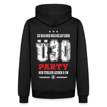 ich war noch nie auf einer Ü30 Party, lustig - Männer Premium Bio Hoodie - Schwarz - Hinten - Nico (187cm)