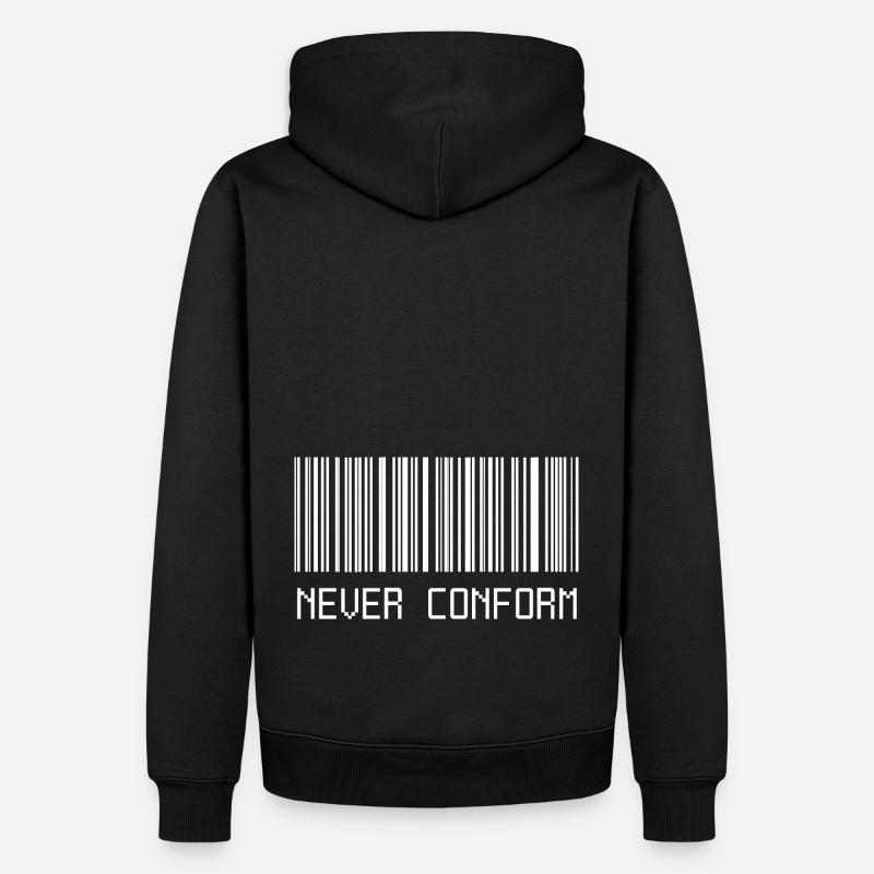 Never conform barcode - Men’s Premium Organic Hoodie - black