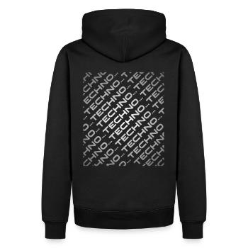 Techno-Musik | Graustufen Diagonal Techno Religion - Männer Premium Bio Hoodie - Schwarz - Hinten - Nico (187cm)