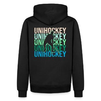 Unihockey - Männer Premium Bio Hoodie - Schwarz - Hinten - Nico (187cm)