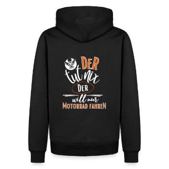 Motorrad-Der tut nix der will nur Motorrad fahren - Männer Premium Bio Hoodie - Schwarz - Hinten - Nico (187cm)