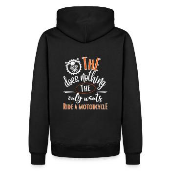 Motorrad-Der tut nix der will nur Motorrad fahren - Männer Premium Bio Hoodie - Schwarz - Hinten - Nico (187cm)