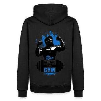 Bro, Willkommen im Gym - dark - Männer Premium Bio Hoodie - Schwarz - Hinten - Nico (187cm)
