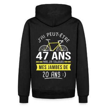 cycliste 47 ans humour anniversaire 47 ans - Sweat à capuche Premium bio Homme - noir - Dos - Nico (187cm)