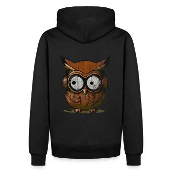 Eule stonewashed look braun Kopfhörer - Männer Premium Bio Hoodie - Schwarz - Hinten - Nico (187cm)