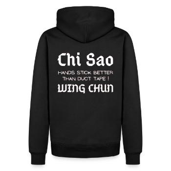 Wing Chun Chi Sao Chisau Hemd - Männer Premium Bio Hoodie - Schwarz - Hinten - Nico (187cm)