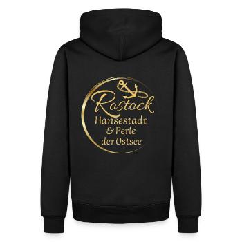 Rostock - Hansestadt & Perle der Ostsee - Männer Premium Bio Hoodie - Schwarz - Hinten - Nico (187cm)