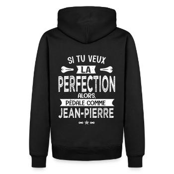 Jean Pierre si tu veux la perfection vélo humour - Sweat à capuche Premium bio Homme - noir - Dos - Nico (187cm)