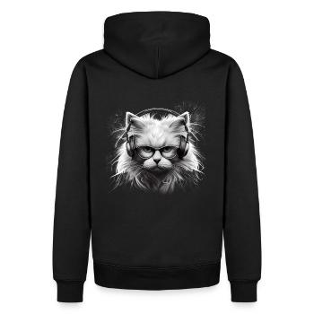 Tête de chat avec lunettes Casque-cool chat - Sweat à capuche Premium bio Homme - noir - Dos - Nico (187cm)