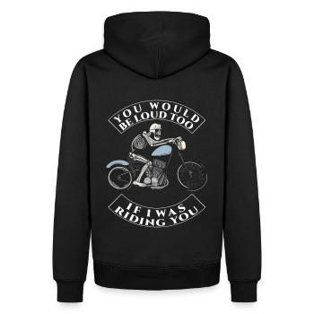 Motorrad T-Shirt für Herren – Witziger Spruch - Männer Premium Bio Hoodie - Schwarz - Hinten - Nico (187cm)
