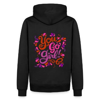 Girl Power Rot Rosa Lila - Männer Premium Bio Hoodie - Schwarz - Hinten - Nico (187cm)