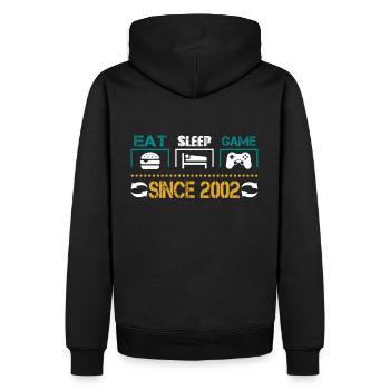 Eat, Sleep, Game, Repeat, Controller, since 2002 - Männer Premium Bio Hoodie - Schwarz - Hinten - Nico (187cm)