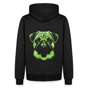 Carlin, Tête De Chien, Dessin Vert - Sweat à capuche Premium bio Homme - noir - Dos - Nico (187cm)