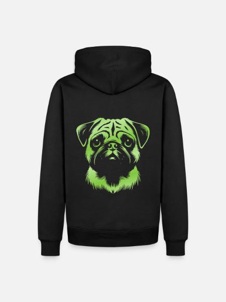 Pug, Dog Head, Drawing Green - Men’s Premium Organic Hoodie - black