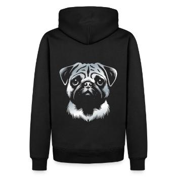 Mops, Hundekopf, Zeichnung silber - Männer Premium Bio Hoodie - Schwarz - Hinten - Nico (187cm)