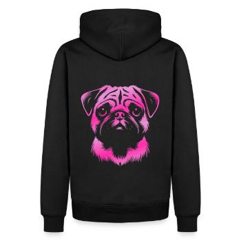Mops, Hundekopf, Zeichnung pink - Männer Premium Bio Hoodie - Schwarz - Hinten - Nico (187cm)