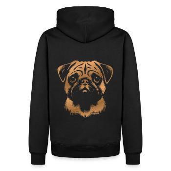 Mops, Hundekopf, Zeichnung bronze - Männer Premium Bio Hoodie - Schwarz - Hinten - Nico (187cm)