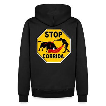 Stop corrida - Sweat à capuche Premium bio Homme - noir - Dos - Nico (187cm)