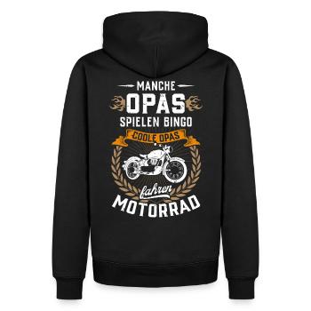 ...Coole Opas fahren Motorrad - Männer Premium Bio Hoodie - Schwarz - Hinten - Nico (187cm)