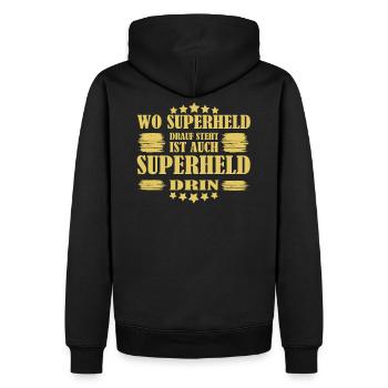 Wo Superheld drauf steht ist auch Superheld drin - Männer Premium Bio Hoodie - Schwarz - Hinten - Nico (187cm)