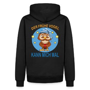 Frühe Vogel kann mich mal Eule Kaffee Morgenmuffel - Männer Premium Bio Hoodie - Schwarz - Hinten - Nico (187cm)