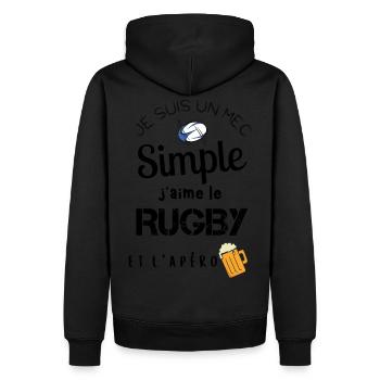 Je suis mec simple rugby et apéro cadeau - Sweat à capuche Premium bio Homme - noir - Dos - Nico (187cm)
