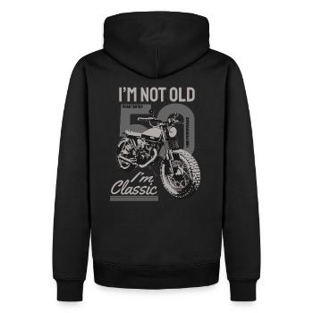 Je ne suis pas vieux, je suis classique. 50 ans biker. - Sweat à capuche Premium bio Homme - noir - Dos - Nico (187cm)